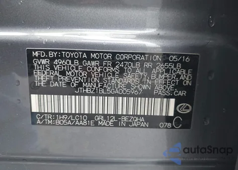 2016 Lexus Gs 350 z USA, uszkodzony, nr VIN JTHBZ1BL5GA005967